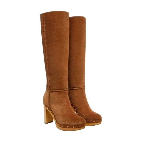 Veronica Beard Glendale Hazelwood Suede Clog Knee High Boots Size 7.5 NEW - Picture 7 of 16